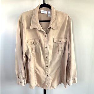 Liz Claiborne Jacket Womens Beige Khaki Button Up Pockets Collared Jean 3 XL